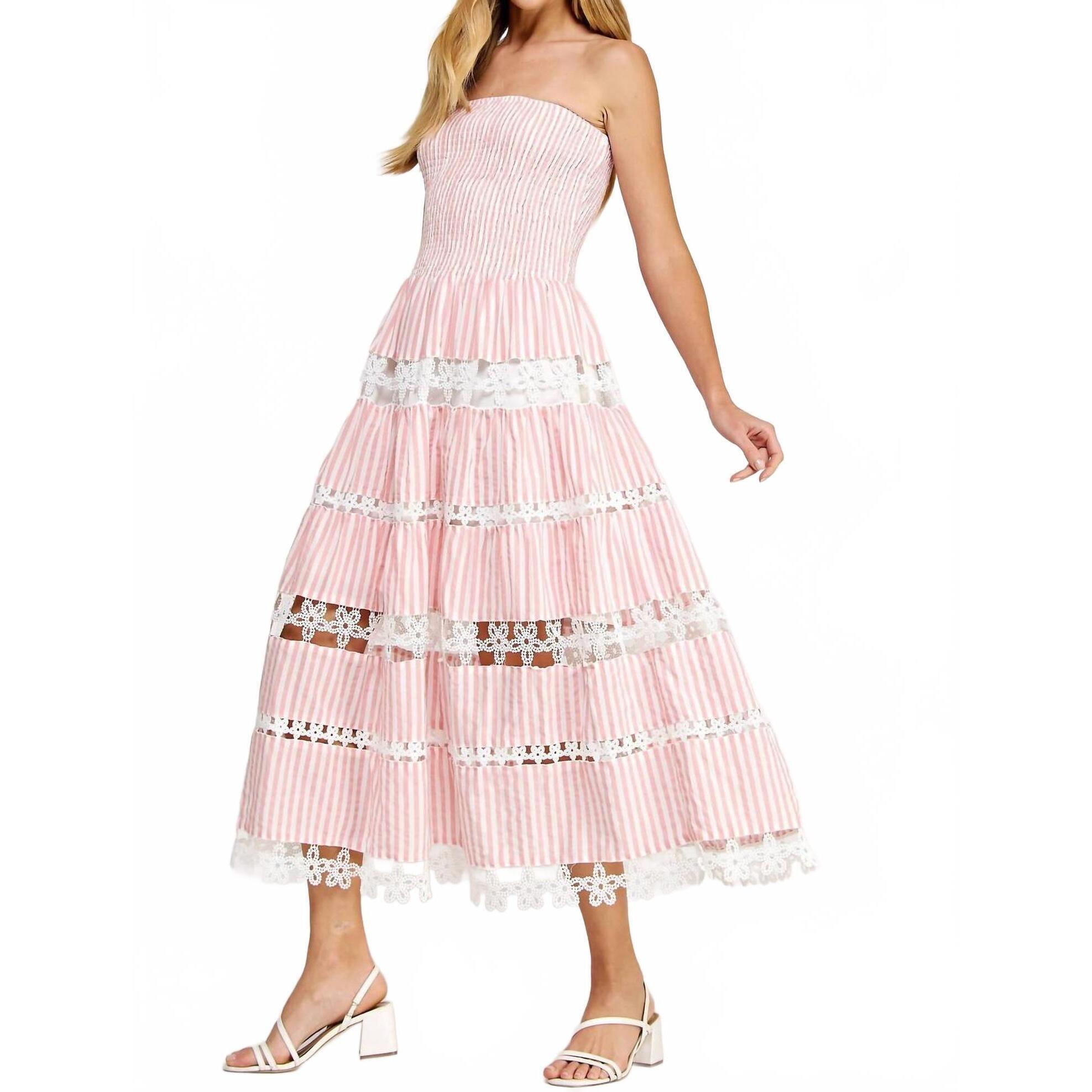 New Strut & Bolt Lena Eyelet Midi Dress In Pink Stripe